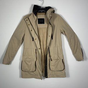 Zara Coat Jacket Trench Tan Beige Small Snap Front